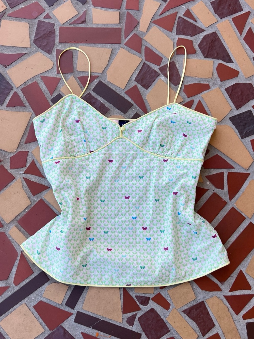 GAP Butterfly-Print Spaghetti Strap Cami with Yellow Trim
